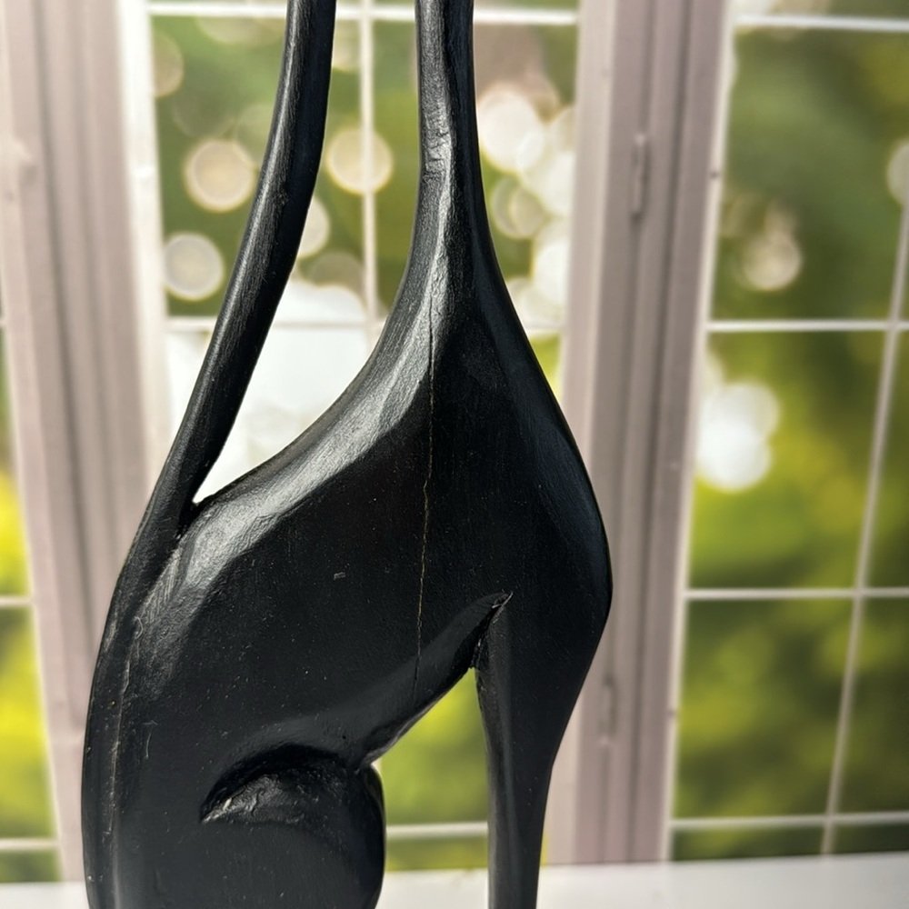 Handcrafted artisan woodentall thin Black Cat Sculpture - Picture 8 of 14